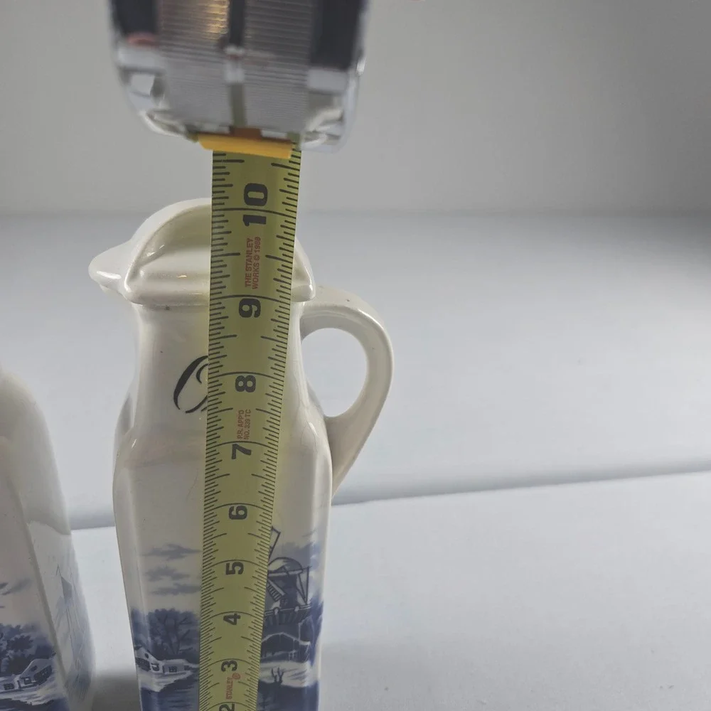 Vintage Delft Blue Holland Oil Vinegar Cruet Set Windmill Ceramic Pitchers